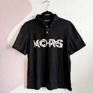 Michael Kors Womens Black Logo Polo Y2K Preppy Retro Minimalist Small